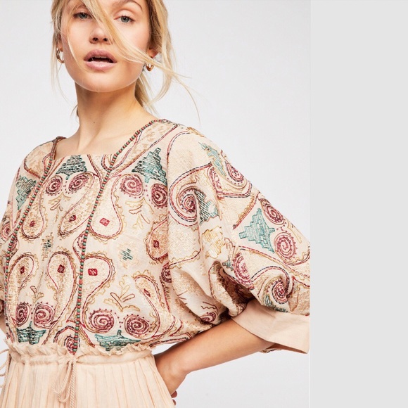 FREE PEOPLE Mesa Embroidered Midi Dress Rose NWT - Picture 2 of 4